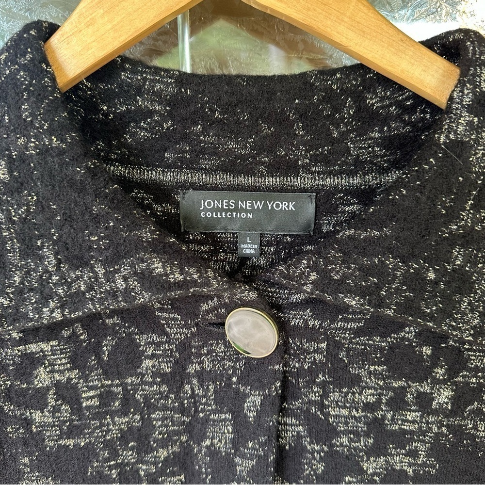 Jones New York Wool Metallic Cropped Sleeve Large Single Button Collared Jacket - Picture 2 of 9